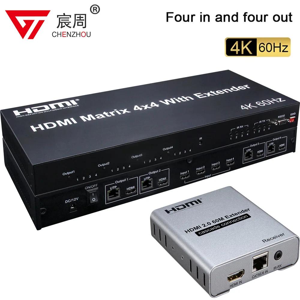 TV Ϳ HDMI  ۽ű ù  ó, 4x4 HDMI Ʈ ġ, RJ45 60M over Cat6 4K 60Hz